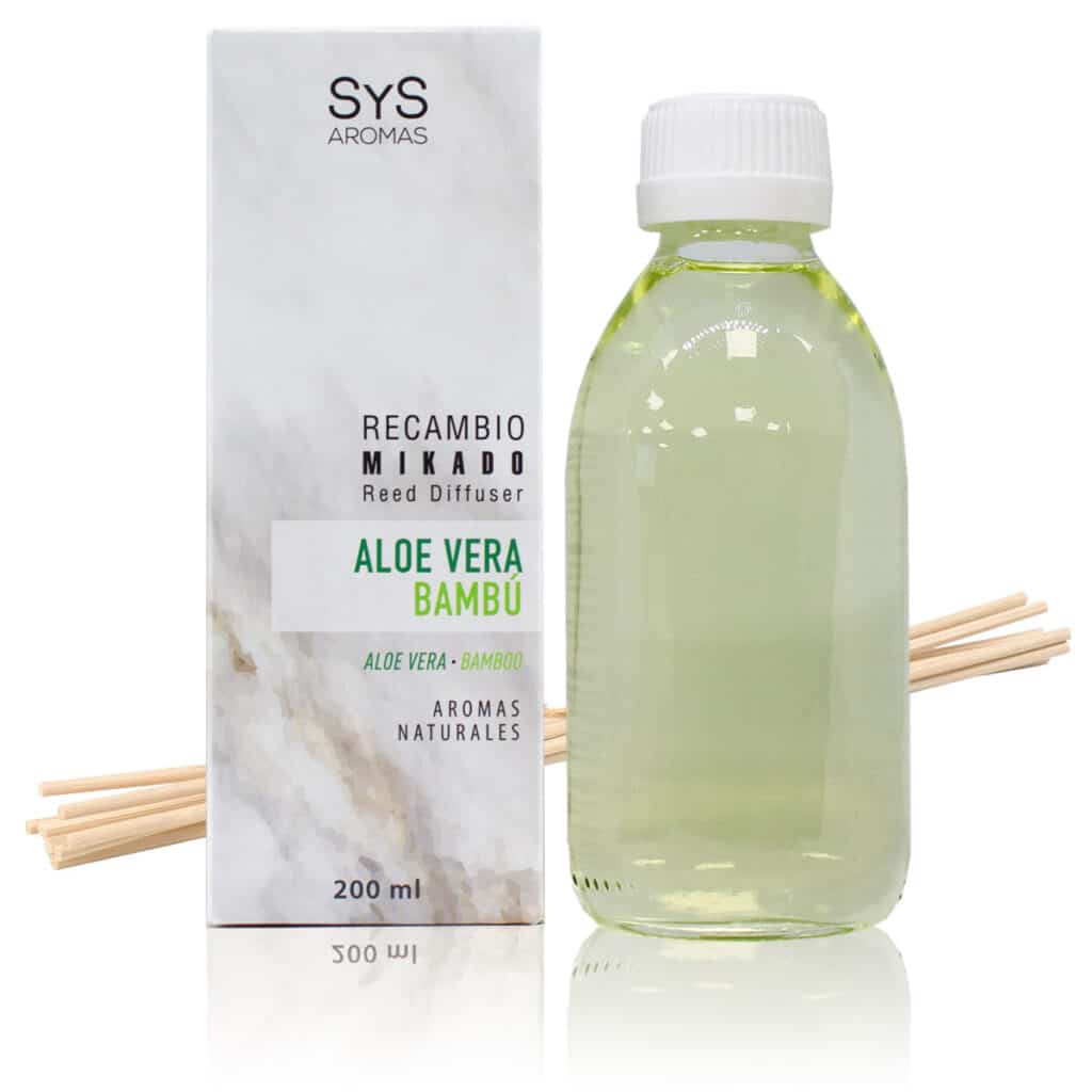 Recambio Mikado Aloe Vera Bambú 200ml + Palos Mármol SYS Aromas