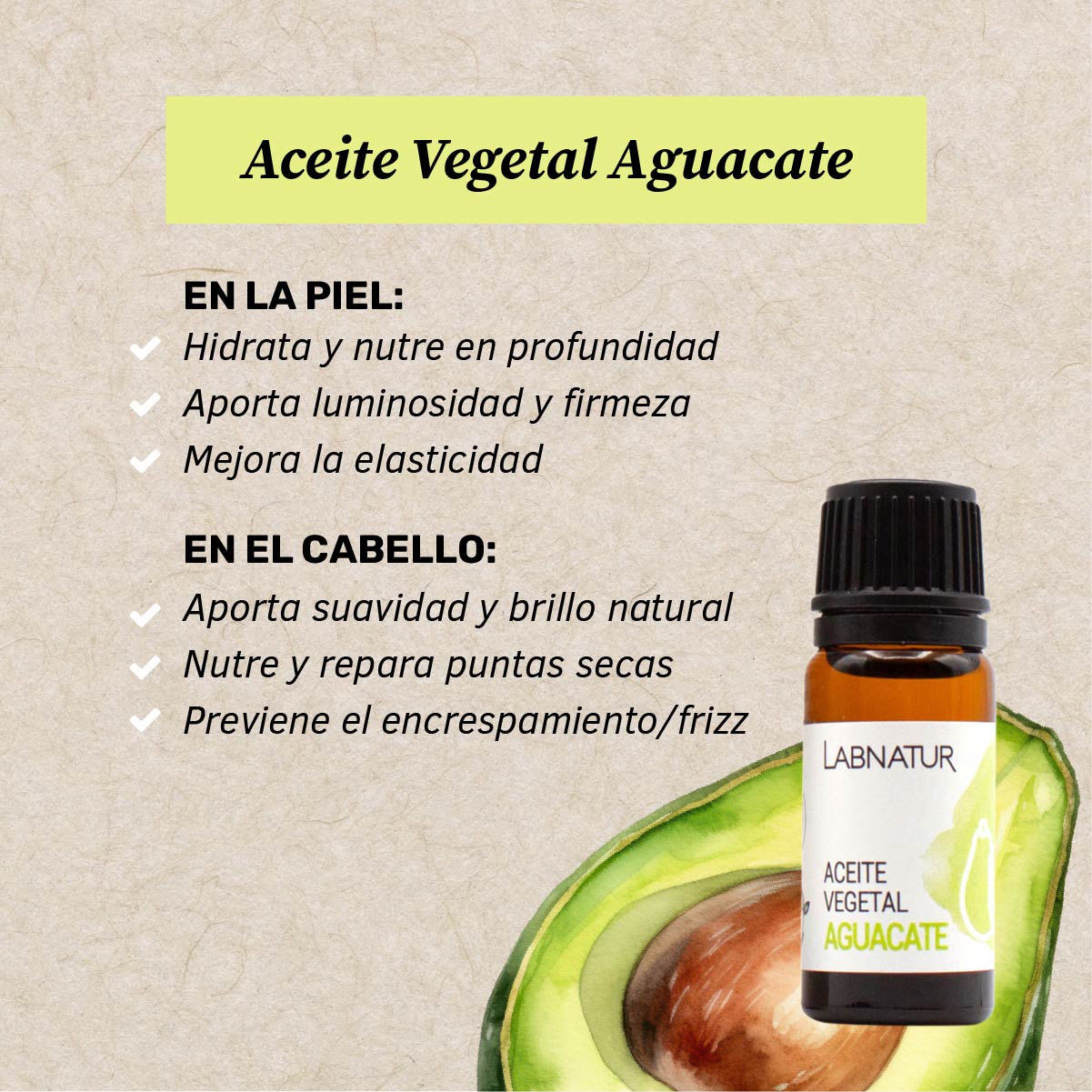 Aceite Vegetal Aguacate 100% Puro 10ml Labnatur