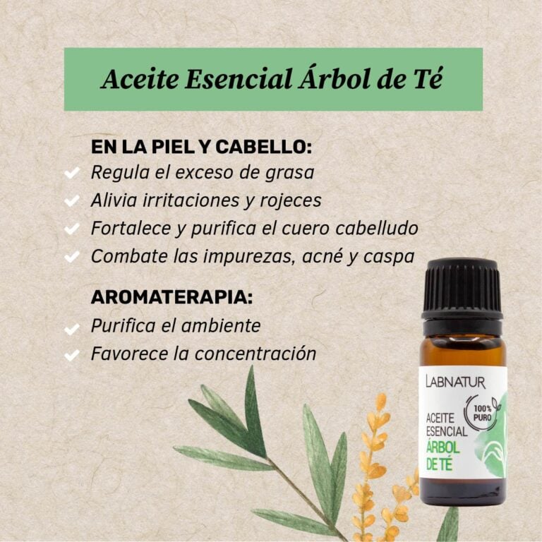 Aceite Esencial Árbol de Té Labnatur 10ml para piel grasa, cuero cabelludo, caspa y sensación purificante.