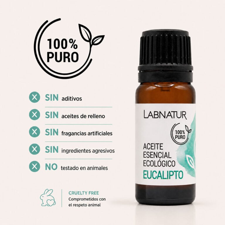 Aceite Esencial Eucalipto 100% Puro Labnatur sin aditivos, sin aceites de relleno, sin fragancias artificiales y cruelty free.