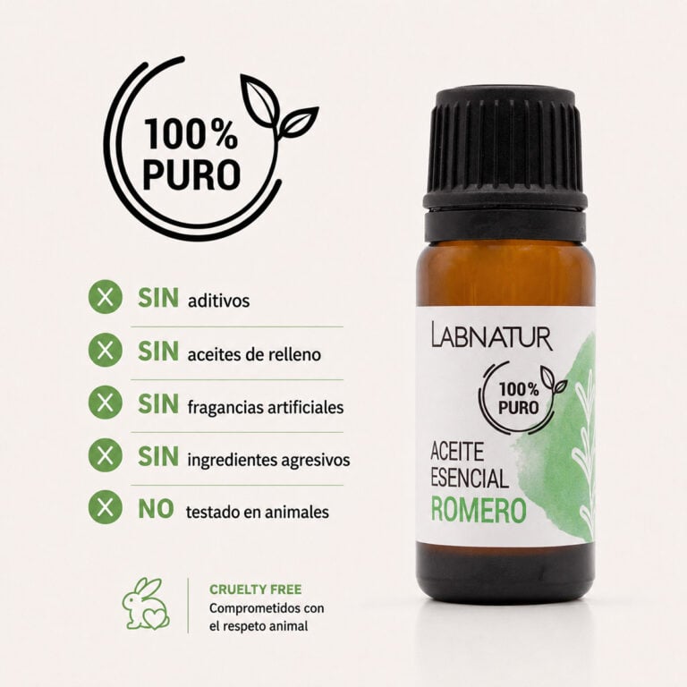 Aceite Esencial Romero 100% Puro Labnatur sin aditivos, sin aceites de relleno, sin fragancias artificiales y cruelty free.