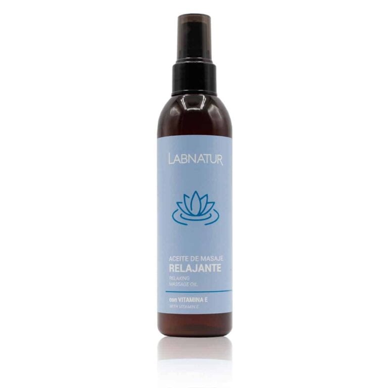 Aceite Masaje Relajante 200 ml Labnatur con aceite esencial de lavanda, mejorana, petit grain y vitamina E.