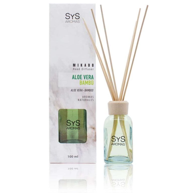 Ambientador mikado Aloe Vera-Bambú 100ml Mármol SYS Aromas con varillas difusoras aroma fresco y herbal