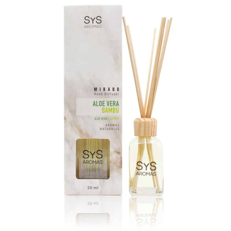 Ambientador mikado Aloe Vera-Bambú 50ml Mármol SYS Aromas con varillas difusoras aroma fresco y herbal