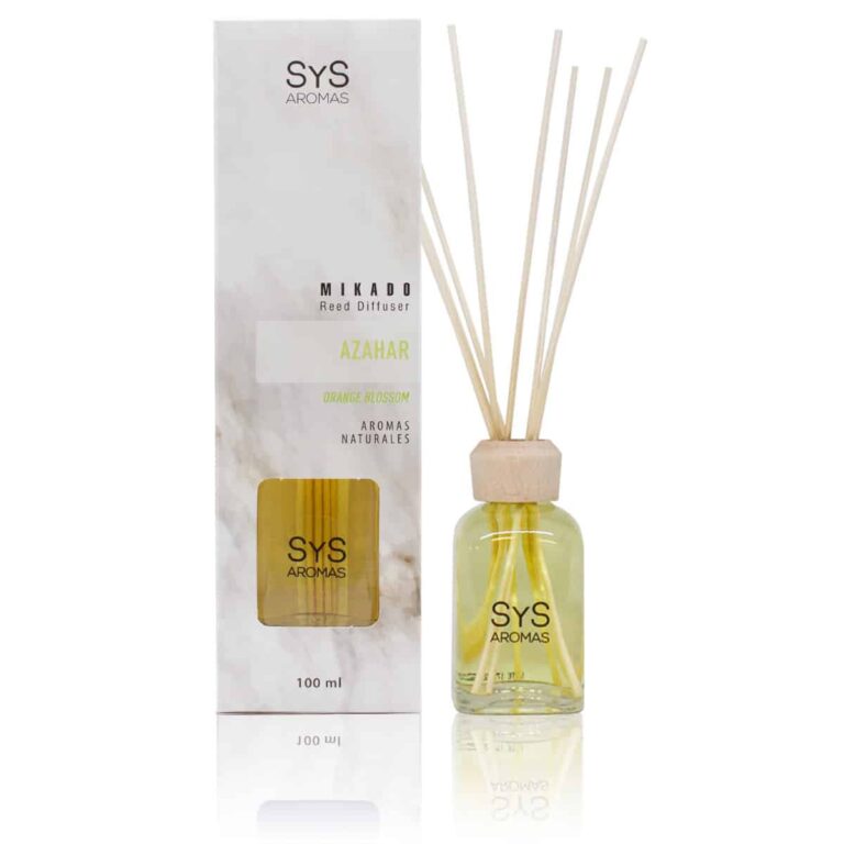 Ambientador mikado Azahar 100ml Mármol SYS Aromas con varillas difusoras aroma floral mediterráneo