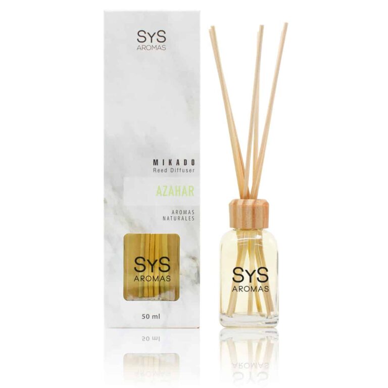 Ambientador mikado Azahar 50ml Mármol SYS Aromas con varillas difusoras aroma floral mediterráneo