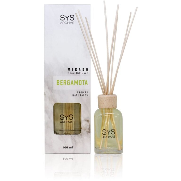 Ambientador mikado Bergamota 100ml Mármol SYS Aromas con varillas difusoras aroma cítrico y floral