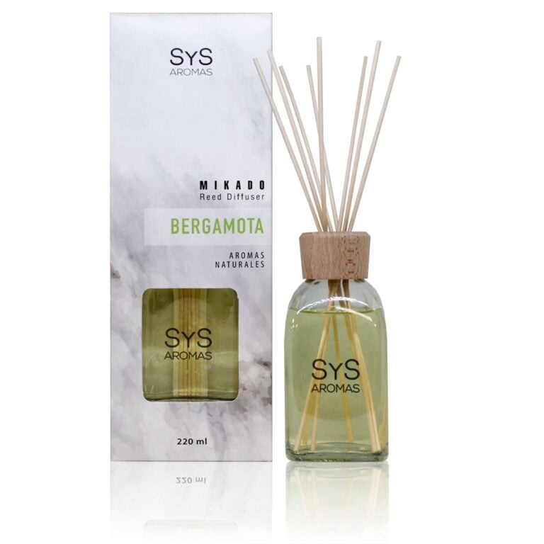 Ambientador mikado Bergamota 220ml Mármol SYS Aromas con varillas difusoras aroma cítrico y floral