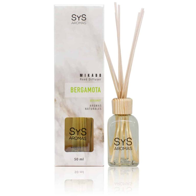 Ambientador mikado Bergamota 50ml Mármol SYS Aromas con varillas difusoras aroma cítrico y floral