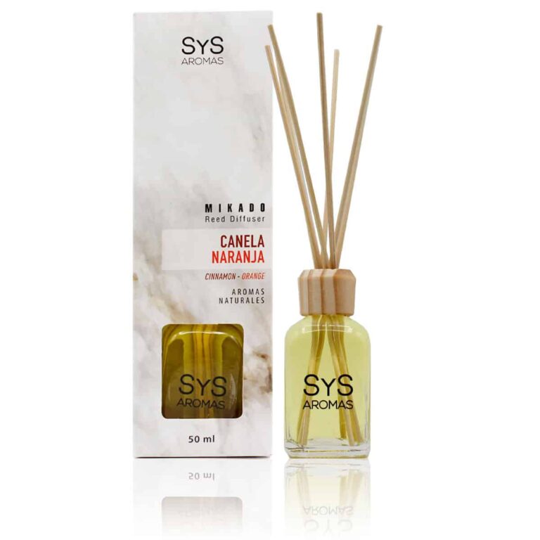 Ambientador mikado Canela-Naranja 50ml Mármol SYS Aromas con varillas difusoras aroma cítrico y especiado
