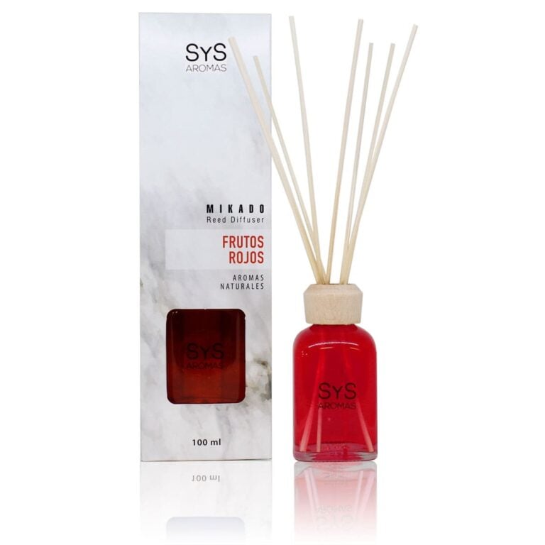 Ambientador mikado Frutos Rojos 100ml Mármol SYS Aromas con varillas difusoras aroma afrutado y dulce