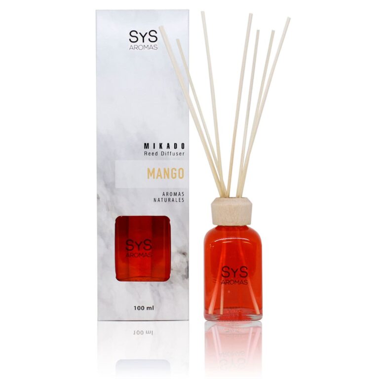 Ambientador mikado Mango 100ml Mármol SYS Aromas con varillas difusoras aroma tropical y afrutado