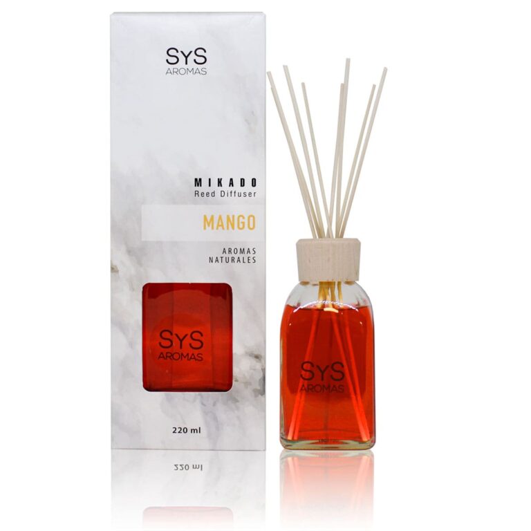Ambientador mikado Mango 220ml Mármol SYS Aromas con varillas difusoras aroma tropical y afrutado