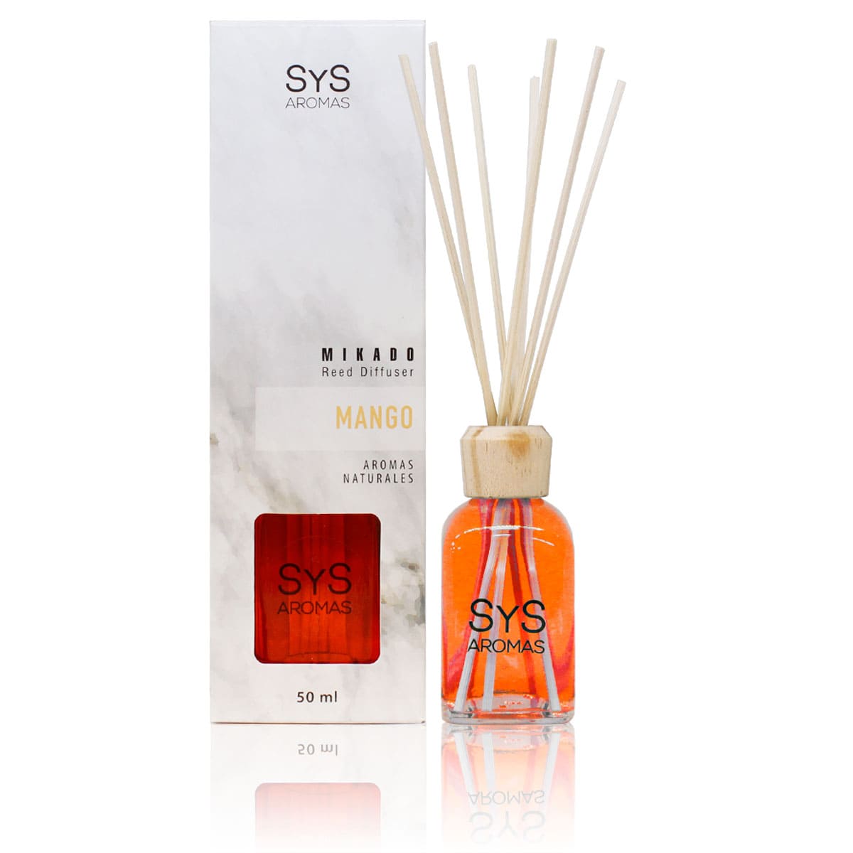 Ambientador mikado Mango 50ml Mármol SYS Aromas con varillas difusoras aroma tropical y afrutado