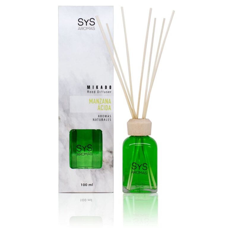 Ambientador mikado Manzana Ácida 100ml Mármol SYS Aromas con varillas difusoras aroma afrutado y fresco
