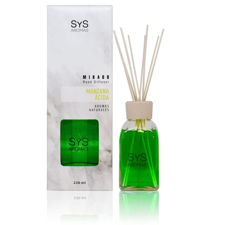 Ambientador mikado Manzana Ácida 220ml Mármol SYS Aromas con varillas difusoras aroma afrutado y fresco