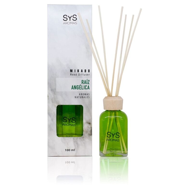 Ambientador mikado Raíz Angélica 100ml Mármol SYS Aromas con varillas difusoras aroma herbal y balsámico