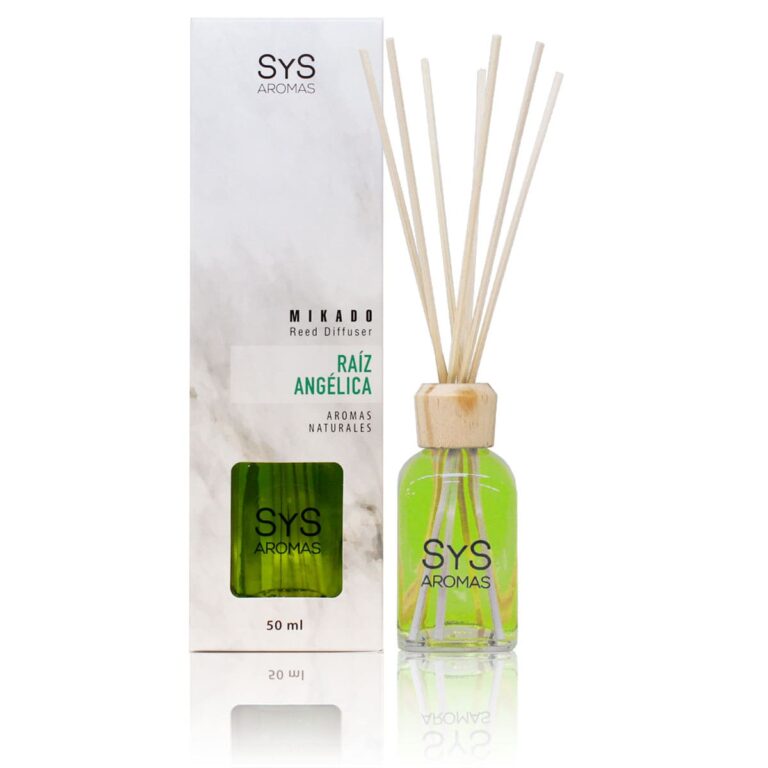 Ambientador mikado Raíz Angélica 50ml Mármol SYS Aromas con varillas difusoras aroma herbal y balsámico