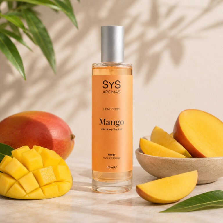 Ambientador Pulverizador Mango 100 ml Origins SYS Aromas con mango troceado, rodajas de mango y aroma tropical afrutado.