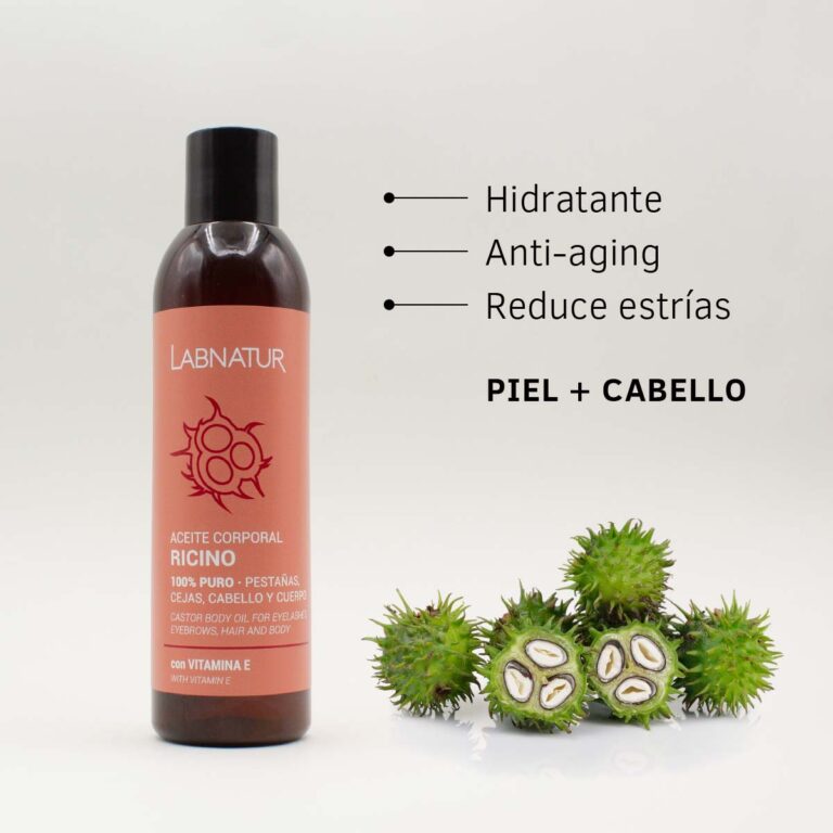 Beneficios del Aceite Corporal Ricino Labnatur 200ml para hidratar la piel, cuidado anti-aging, estrías y cabello.