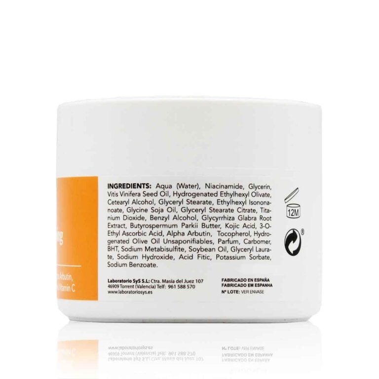 Parte trasera de la Crema Blanqueadora Corporal-Facial 250ml Labnatur con ingredientes y fabricación en España.