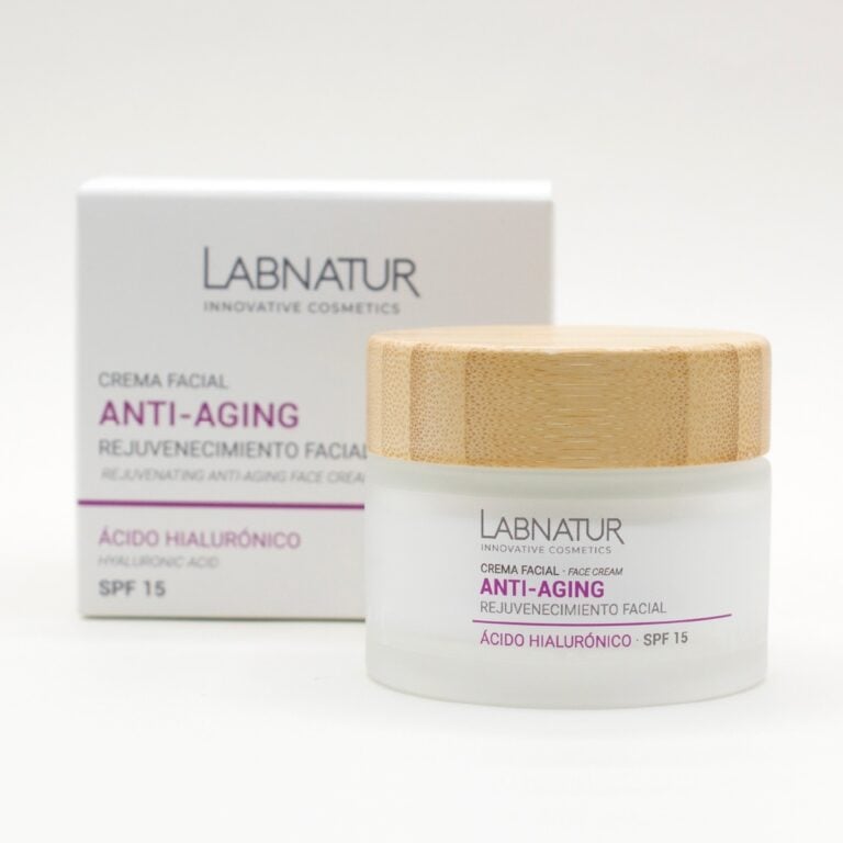 Crema Facial Anti-Aging 50ml Labnatur con estuche y tarro, ácido hialurónico y SPF15.