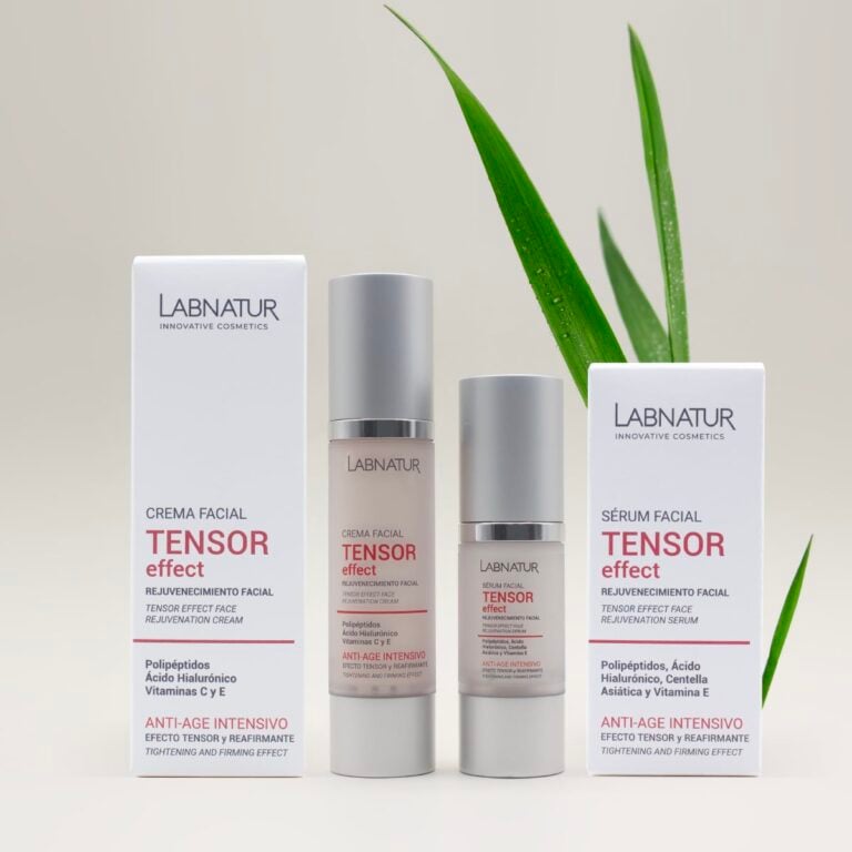 Envase airless de la Crema Facial Tensor Effect 50ml Labnatur con polipéptidos, ácido hialurónico y vitaminas C y E.