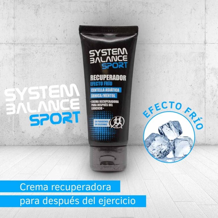 Crema Recuperadora System Balance Sport efecto frío para después del ejercicio con icono de hielo.