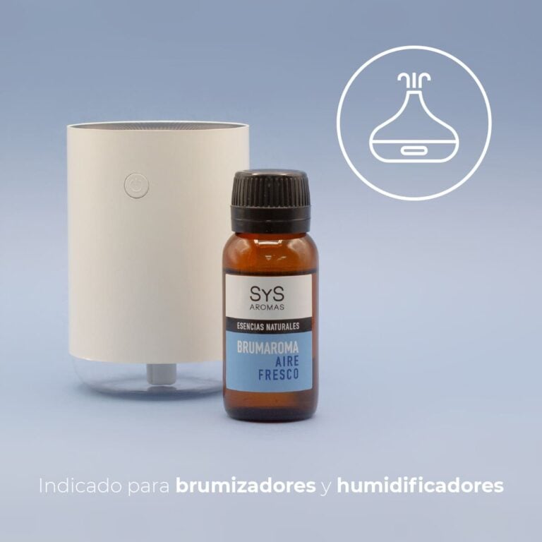 Esencia Hidrosoluble Aire Fresco 50ml SYS Aromas junto a un humidificador blanco