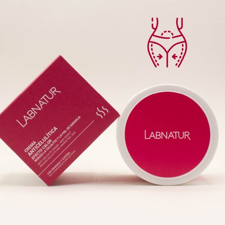 Gel crema anticelulítico efecto calor Labnatur con icono corporal para muslos, glúteos y abdomen.