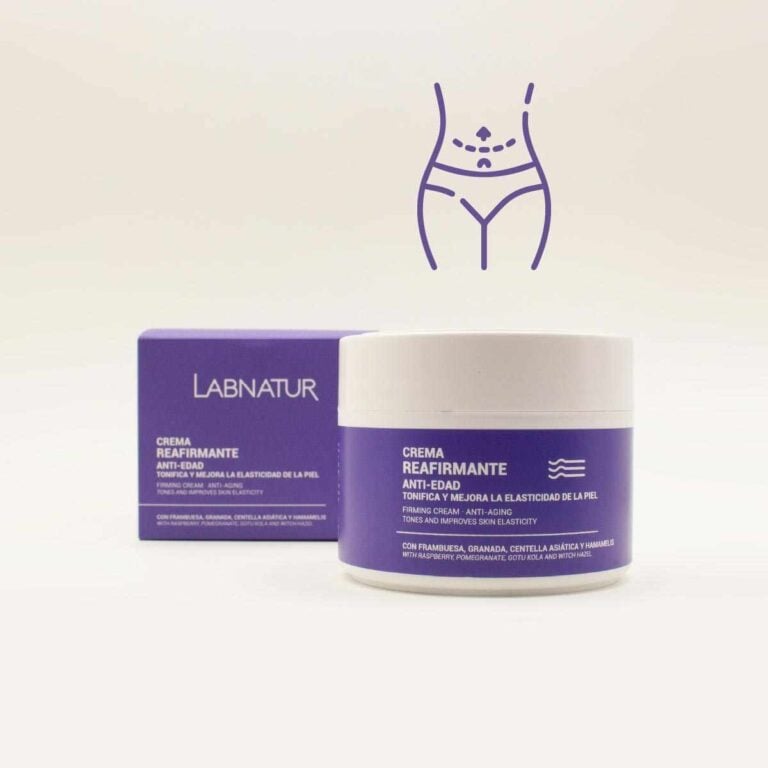 Gel crema reafirmante antiedad Labnatur 300ml con icono de abdomen y efecto tonificante corporal.