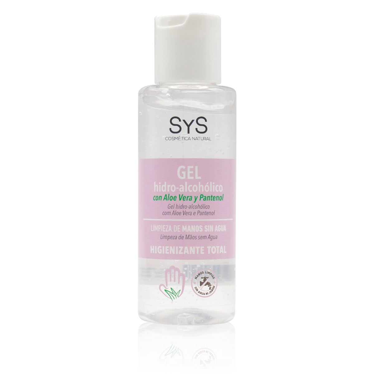 Gel hidroalcohólico Aloe Vera y Pantenol 100ml SYS para limpieza de manos sin agua.