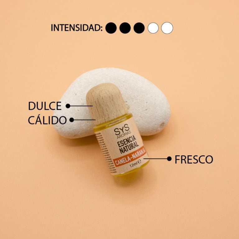 Esencia Canela-Naranja 12ml SYS Aromas junto a piedra blanca con aroma dulce cálido y fresco e intensidad tres de cinco