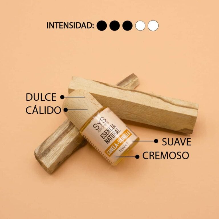 Esencia Canela-Vainilla 12ml SYS Aromas sobre madera con aroma dulce cálido suave y cremoso e intensidad tres de cinco