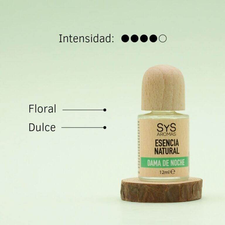 Esencia Dama de Noche 12ml SYS Aromas sobre base de madera con aroma floral y dulce e intensidad cuatro de cinco