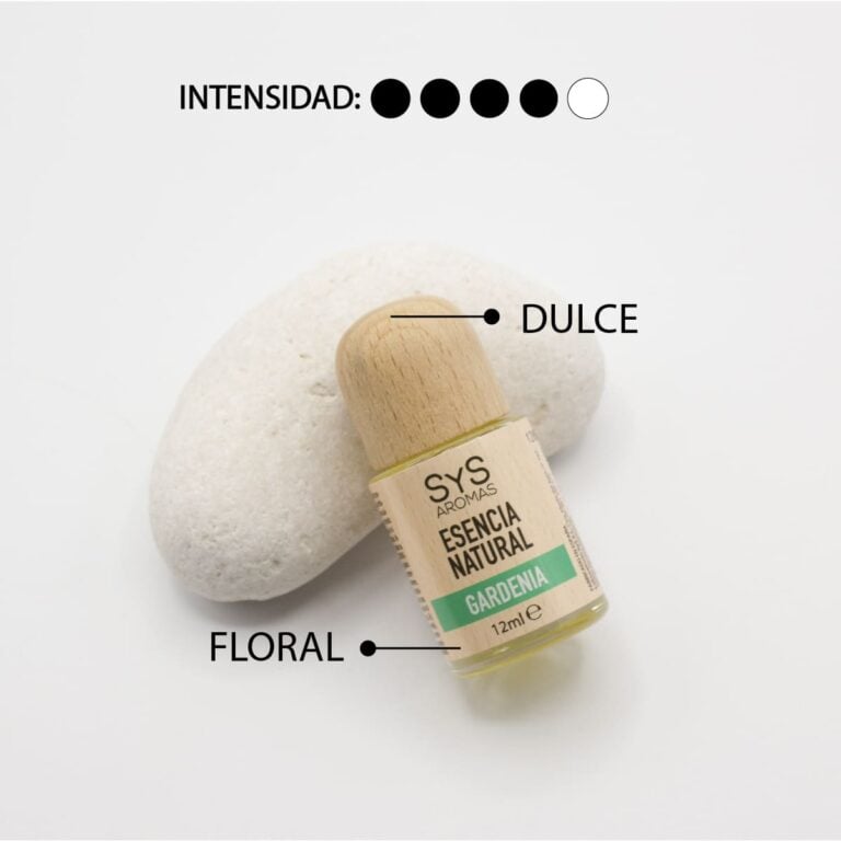 Esencia Gardenia 12ml SYS Aromas sobre piedras blancas con aroma dulce y floral e intensidad cuatro de cinco