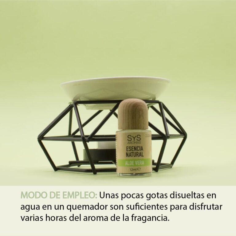 Esencia Aloe Vera 12ml SYS Aromas junto a un quemador con instrucciones de uso
