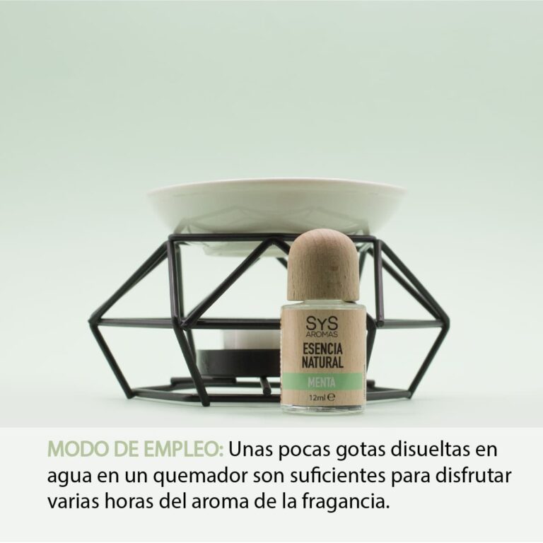 Esencia Menta 12ml SYS Aromas delante de un quemador metálico con recipiente de cerámica
