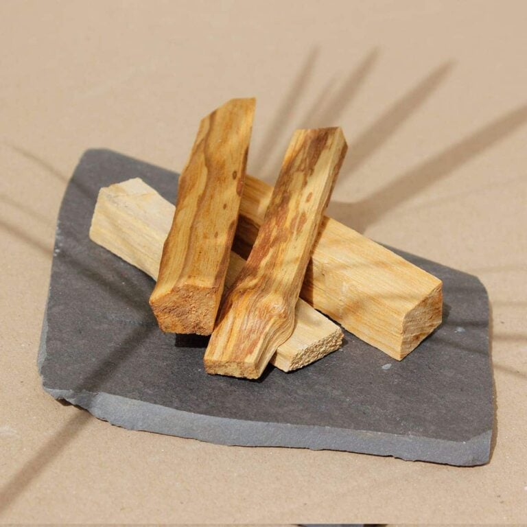 Palo Santo natural SYS Aromas 100g sobre base de pizarra con sombras de hojas