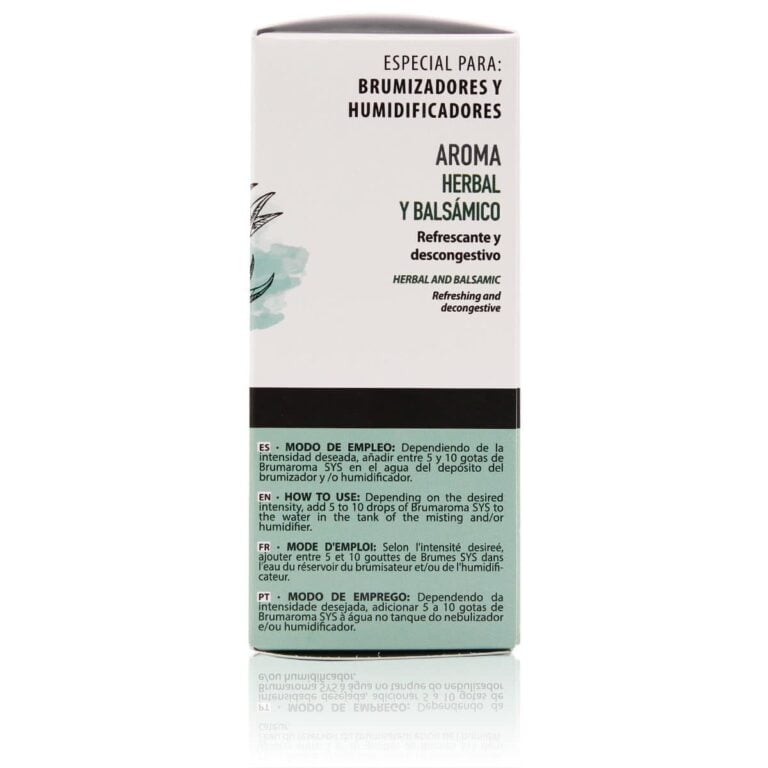Lateral del envase de Esencia Hidrosoluble Eucalipto Mentolado 50ml con aroma herbal y balsámico