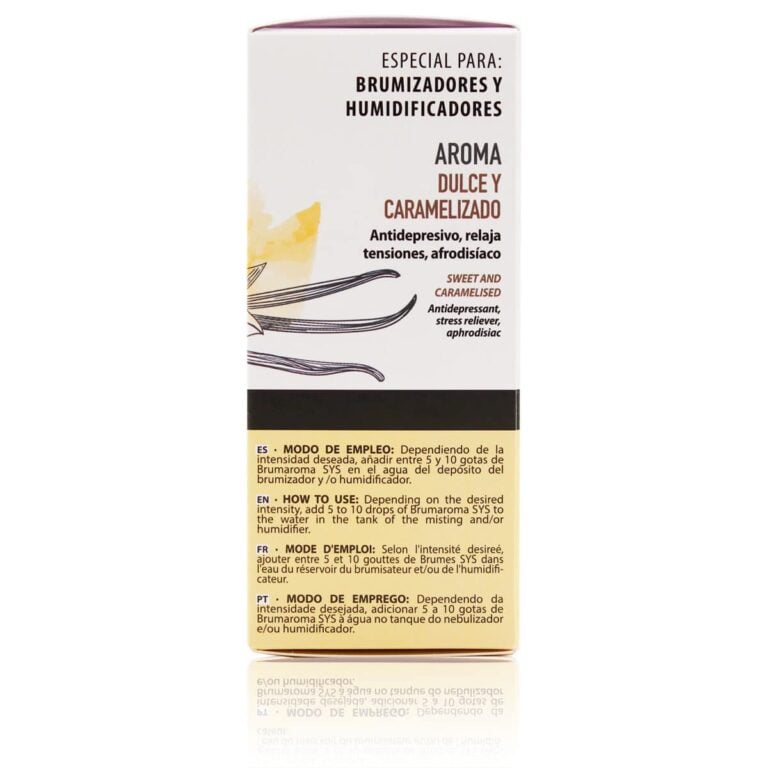 Lateral del envase de Esencia Hidrosoluble Vainilla 50ml con aroma dulce y caramelizado