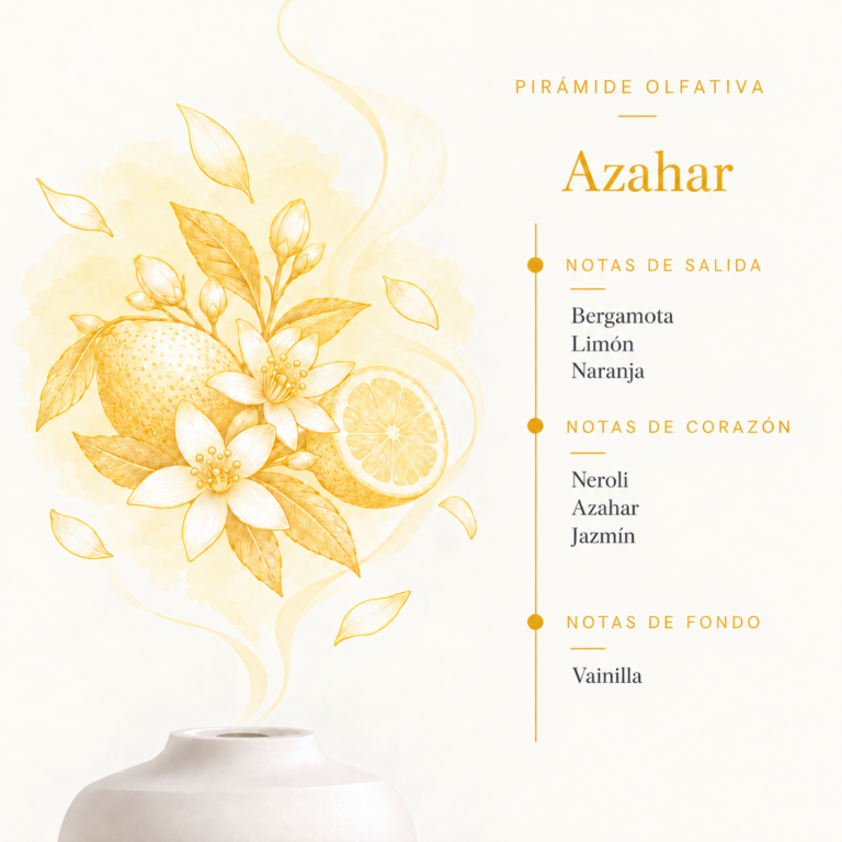 Pirámide olfativa de la Esencia Hidrosoluble Azahar 50 ml SYS Aromas con bergamota, limón, naranja, neroli, azahar, jazmín y vainilla.