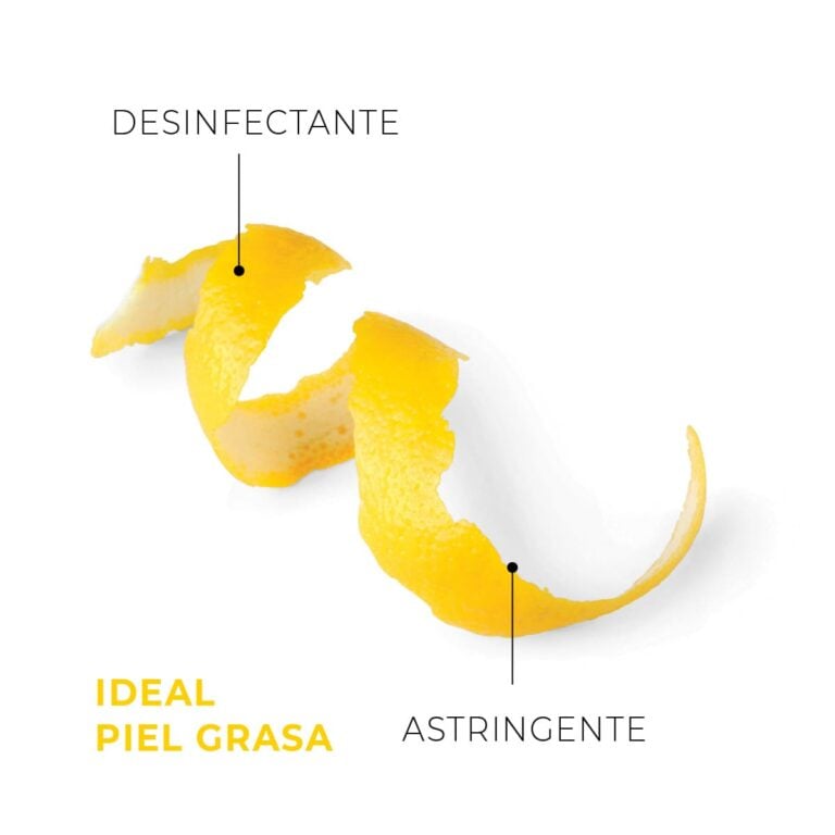 Cáscara de limón con propiedades astringentes para el cuidado de la piel grasa.