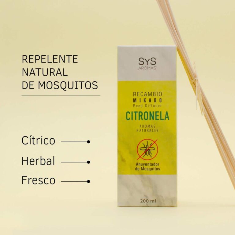 Recambio Mikado Citronela 200ml SYS Aromas repelente natural de mosquitos con aroma cítrico herbal y fresco