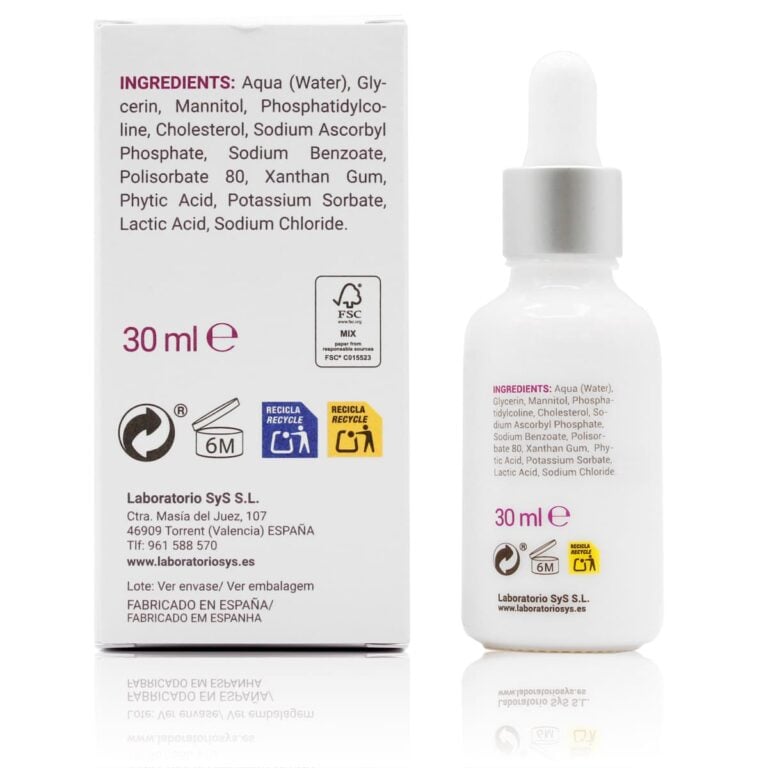 Parte trasera del Sérum Facial Vitamina C Líquida 30ml Labnatur con ingredientes y fabricación en España.