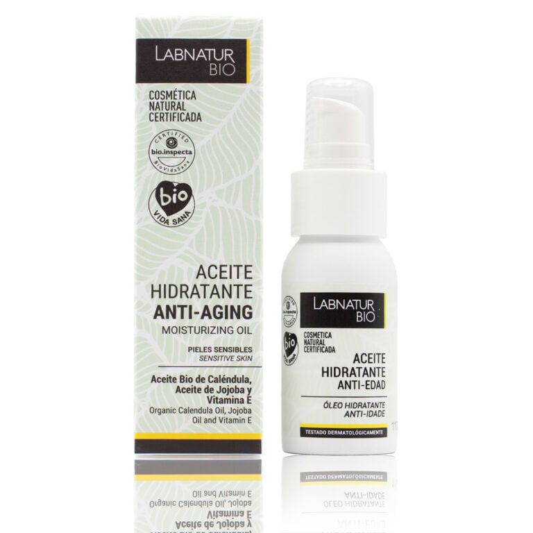 Aceite Hidratante Antiedad Pieles Sensibles 50ml Labnatur Bio con caléndula bio, jojoba, aguacate, almendras dulces, pepita de uva y vitamina E.