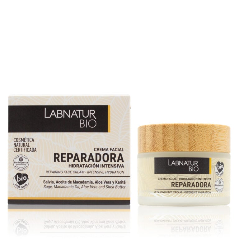 Crema Facial Reparadora 50ml Labnatur Bio natural certificada con aloe vera, salvia, macadamia, pepita de uva, karité y camomila.