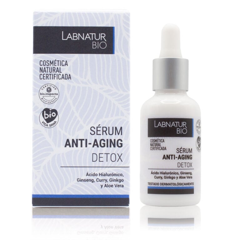Sérum Facial Anti-Aging Detox 30ml Labnatur Bio natural certificado con ácido hialurónico, ginseng, curry, ginkgo biloba y aloe vera.