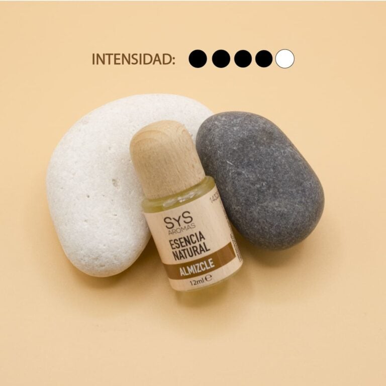 Esencia Almizcle 12ml SYS Aromas junto a piedras blanca y gris con intensidad aromática cuatro de cinco