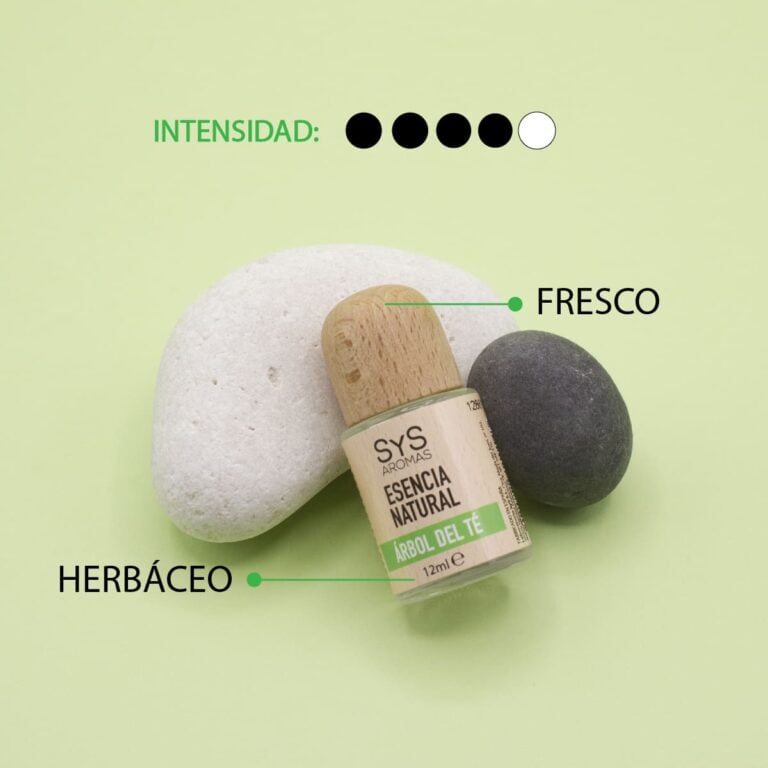 Esencia Árbol de Té 12ml SYS Aromas junto a piedras con aroma fresco y herbáceo e intensidad cuatro de cinco
